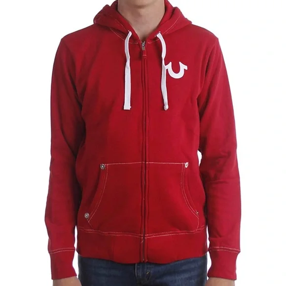 True Religion Men's Buddha Logo Zip Hoodie Red